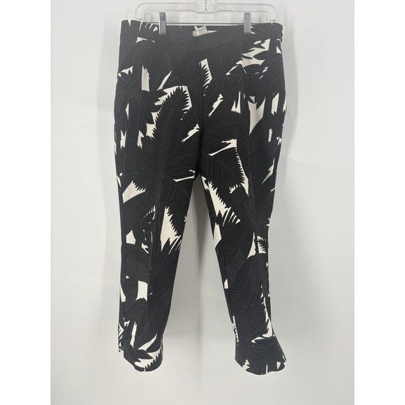 Chicos Palm Leaf Print Trousers‎ Black White Pants Women Size 15 - Picture 2 of 9
